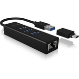 ICY BOX IB-HUB1419-LAN, USB hub Sort