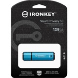 Kingston IronKey Vault Privacy 50 USB-nøgle 128 GB USB Type-A 3.2 Gen 1 (3.1 Gen 1) Blå, USB-stik Lyseblå/Sort, 128 GB, USB Type-A, 3.2 Gen 1 (3.1 Gen 1), 250 MB/s, Hætte, Blå