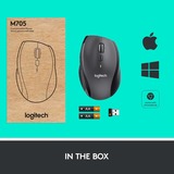 Logitech Customizable Mouse M705 mus Højre hånd RF trådløst Optisk 1000 dpi antracit, Højre hånd, Optisk, RF trådløst, 1000 dpi, Kul