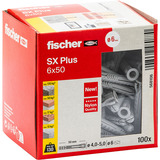 fischer Expansionspløk SX Plus 6x50, Dyvel Lys grå