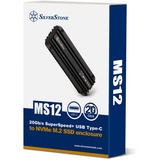 SilverStone MS12 SSD kabinet Sort M.2, Drev kabinet Sort, SSD kabinet, M.2, PCI Express 3.0, Serial Attached SCSI, 20 Gbit/sek., USB-tilslutning, Sort