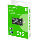 ADATA SC730 512 GB USB Type-C 3.2 Gen 2 (3.1 Gen 2) Sort, Solid state-drev Sort, 512 GB, USB Type-C, 3.2 Gen 2 (3.1 Gen 2), 600 MB/s, 10 Gbit/sek., Sort