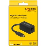 DeLOCK 66043 interface hub USB 3.2 Gen 1 (3.1 Gen 1) Type-C 1000 Mbit/s Sort, Adapter Sort, USB 3.2 Gen 1 (3.1 Gen 1) Type-C, RJ-45, 1000 Mbit/s, Sort, Aktivitet, Link, 0,9 m