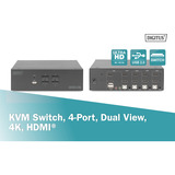Digitus KVM-switch HDMI 4x 1, KVM-switchen Sort