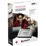 Kingston 500G PORTABLE SSD XS2000, Solid state-drev Sølv/Sort, 500 GB, USB Type-C, 3.2 Gen 2 (3.1 Gen 2), 2000 MB/s, Sort, Sølv