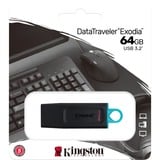 Kingston DataTraveler Exodia - USB 3.2 Flash Drive, USB-stik Sort/Turkis, 64 GB, USB Type-A, 3.2 Gen 1 (3.1 Gen 1), Hætte, 11 g, Sort, Turkis