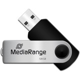 MediaRange MR913 USB-nøgle 128 GB USB Type-A 2.0 Sort, Sølv, USB-stik Sort/Sølv, 128 GB, USB Type-A, 2.0, 10 MB/s, Svirvel, Sort, Sølv