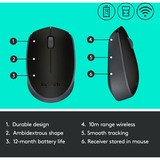 Logitech M171 Black-K mus Ambidextrous RF trådløst Optisk 1000 dpi Sort/grå, Ambidextrous, Optisk, RF trådløst, 1000 dpi, Sort