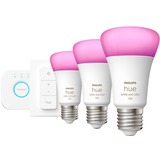 Philips Hue Startsæt: 3 x E27 pærer (1100lm) + Dimmer switch, LED-lampe Philips Hue White and Color ambiance Startsæt: 3 x E27 pærer (1100lm) + Dimmer switch, Intelligent belysningssæt, Hvid, Bluetooth/Zigbee, Integreret LED, E27, 2000 K