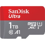 SanDisk Ultra 1000 GB MicroSDXC Klasse 10, Hukommelseskort 1000 GB, MicroSDXC, Klasse 10, 120 MB/s, Class 1 (U1), Grå, Rød