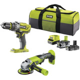 Ryobi ONE+ Akku slagboremaskine- / vinkelslibersæt R18PDAG-242S, 18Volt, Værktøjssæt Grøn/Sort
