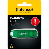 Intenso Rainbow Line USB-nøgle 8 GB USB Type-A 2.0 Grøn, USB-stik Grøn, 8 GB, USB Type-A, 2.0, 28 MB/s, Hætte, Grøn