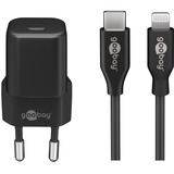 goobay Apple Lightning / USB-C PD opladningssæt 30 watt, Oplader Sort