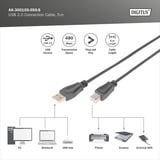 Digitus USB 2.0 tilslutningskabel USB-A (stik) > USB-B (stik) Sort
