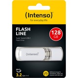 Intenso Flash Line USB-nøgle 128 GB USB Type-C 3.2 Gen 1 (3.1 Gen 1) Hvid, USB-stik Hvid, 128 GB, USB Type-C, 3.2 Gen 1 (3.1 Gen 1), 70 MB/s, Hætte, Hvid