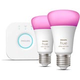 Philips Hue White & Color Ambiance Starter-Set: E27 Smart lampe A60 dobbeltpakke, LED-lampe 