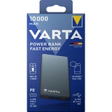 Varta Fast Energy 10000 Lithium polymer (LiPo) 10000 mAh Sølv, Power Bank grå, 10000 mAh, Lithium polymer (LiPo), Quick Charge 3.0, 3,7 V, Sølv