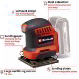EINHELL Power X-Change batteri håndholdt excentersliber TE-OS 18/113 3X Li-Solo, 18 Volt, Rystepudser Rød/Sort