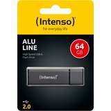Intenso Alu Line USB-nøgle 64 GB USB Type-A 2.0 Anthracit, USB-stik antracit, 64 GB, USB Type-A, 2.0, 28 MB/s, Hætte, Anthracit