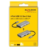DeLOCK 63260 interface hub USB 3.2 Gen 2 (3.1 Gen 2) Type-C 10000 Mbit/s Grå, USB hub grå, USB 3.2 Gen 2 (3.1 Gen 2) Type-C, USB 3.2 Gen 2 (3.1 Gen 2) Type-A, USB 3.2 Gen 2 (3.1 Gen 2) Type-C, 10000 Mbit/s, Grå, Aluminium, 0,12 m