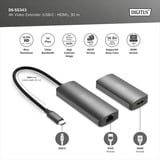 Digitus 4K video extender USB-C > HDMI, 30 meter, HDMI-udvidelse forlænger Sort