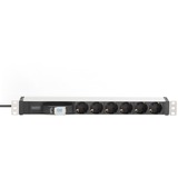 Digitus DN-95417 strømforsyningsenhed (PDU) 6 AC stikkontakt(er) 0U/1U Sort, Sølv, Strømskinne Sort/aluminium, Basis, 0U/1U, Aluminium, Plast, Sort, Sølv, 6 AC stikkontakt(er), Type F