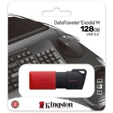 Kingston DataTraveler 128 GB USB 3.2 Gen1 Exodia M (sort + rød), USB-stik Rød/Sort, 128 GB, USB Type-A, 3.2 Gen 1 (3.1 Gen 1), Glide, 10 g, Sort, Rød