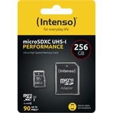 Intenso microSD 256GB UHS-I Perf CL10| Performance Klasse 10, Hukommelseskort Sort, 256 GB, MicroSD, Klasse 10, UHS-I, 90 MB/s, Class 1 (U1)