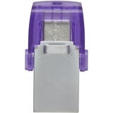 Kingston DataTraveler microDuo 3C USB-nøgle 256 GB USB Type-A / USB Type-C 3.2 Gen 1 (3.1 Gen 1) Rustfrit stål, Lilla, USB-stik Violet/gennemsigtig, 256 GB, USB Type-A / USB Type-C, 3.2 Gen 1 (3.1 Gen 1), 200 MB/s, Andet, Rustfrit stål, Lilla
