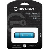 Kingston IronKey Vault Privacy 50 USB-nøgle 256 GB USB Type-A 3.2 Gen 1 (3.1 Gen 1) Blå, USB-stik Lyseblå/Sort, 256 GB, USB Type-A, 3.2 Gen 1 (3.1 Gen 1), 230 MB/s, Hætte, Blå