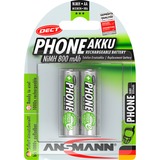 Ansmann Blister 2 X DECT Accu, AA, 800mAh Nikkel-Metalhydrid (NiMH) 800mAh 1.2V genopladeligt batteri Sølv, AA, 800mAh, 800 mAh, Nikkel-Metalhydrid (NiMH), 1,2 V, Sort