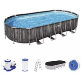 Bestway 5611T swimmingpool til over jorden Indrammet pool Oval 25495 L Træ, Swimming pool mørk brun/Blå, 25495 L, Indrammet pool, Voksen & barn, Stige, Træ, 115,5 kg