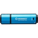 Kingston IronKey 16GB USB-C Vault Privacy 50C AES-256 Encrypted, FIPS 197, USB-stik Lyseblå/Sort, FIPS 197, 16 GB, USB Type-C, 3.2 Gen 1 (3.1 Gen 1), 250 MB/s, Hætte, Sort, Blå