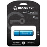 Kingston IronKey 16GB USB-C Vault Privacy 50C AES-256 Encrypted, FIPS 197, USB-stik Lyseblå/Sort, FIPS 197, 16 GB, USB Type-C, 3.2 Gen 1 (3.1 Gen 1), 250 MB/s, Hætte, Sort, Blå