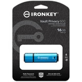 Kingston IronKey Vault Privacy 50 16 GB, USB-stik Lyseblå/Sort
