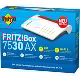 FRITZ! FRITZ!Box 7530 AX, Router Box 7530 AX, Wi-Fi 6 (802.11ax), Dual-band (2,4 GHz / 5 GHz), Ethernet LAN, ADSL, Grå, Rød, Hvid, Bordplade router