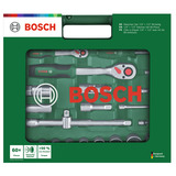 Bosch 1/4" + 1/2" Skraldesæt med topnøgler, 60 dele Grøn