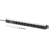 Digitus Stikdåse PDU med aluminiumprofil, 9-vejs, Strømskinne Sort/aluminium