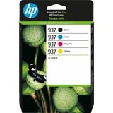 HP Original 937 CMYK-blækpatron, pakke med 4 stk. pakke med 4 stk., Standard udbytte, Sort, Blå, Magenta, Gul, 4 stk, 1250 Sider, 800 Sider, Kombinationspakke