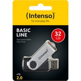 Intenso Basic Line USB-nøgle 32 GB USB Type-A 2.0 Sort, Sølv, USB-stik Sølv/Sort, 32 GB, USB Type-A, 2.0, 28 MB/s, Svirvel, Sort, Sølv