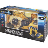 Revell 24924 RC Bagger mit 6-CH 2.4 GHz Fernsteuerung, Outdoor-tauglich, Schaufel und Baumgreifer aus Metall, griffiger Kettenantrieb, Originalgetreu, einzeln steuerbare Teile-Digger 2.0, bunt Gul/Sort, Outdoor-tauglich, Schaufel und Baumgreifer aus Metall, griffiger Kettenantrieb, Originalgetreu, einzeln steuerbare Teile-Digger 2.0, bunt, 96 År, Plast