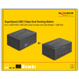 DeLOCK Dobbelt dockingstation til 2 x SATA HDD / SSD, Docking station Sort