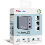 Verbatim GNC-65 Universel Sort, Grå Vekselstrøm Hurtig opladning Indendørs, Oplader grå, Indendørs, Vekselstrøm, 20 V, Sort, Grå