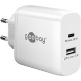 goobay USB-C dobbelt hurtigoplader, PD, GaN, 65 watt Hvid