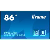 iiyama LH8664UHS-B2AG skilte display Digital fladpaneldisplay 2,17 m (85.6") Wi-Fi 500 cd/m² 4K Ultra HD Sort Indbygget processer Android 11 24/7, Offentlig visning Sort (mat), Digital fladpaneldisplay, 2,17 m (85.6"), 3840 x 2160 pixel, Wi-Fi, 24/7