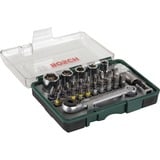 Bosch Rainbow Pro 27 bit + ratchet skruetrækker bit 27 stk, Værktøjssæt Grøn, 27 stk, Stjerneskruetrækker, Torx, PH 1/2/2/3 PZ 1/2/3 T 10/15/20/25/30 HEX 3/4/5/6 PH 1/2/2/3 PZ 1/2/3 T 10/15/20/25/30 HEX 3/4/5/6..., 25 mm