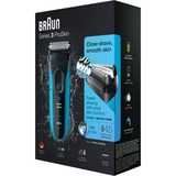 Braun Series 3 ProSkin 3045s Folie shaver Trimmer Sort, Blå Sort/Blå, Folie shaver, 2 SensoFoil, 1 Middle Trimmer, Sort, Blå, LED, Batteri, Nikkel-Metalhydrid (NiMH)