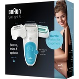 Braun Silk-épil 5 Wet&Dry 81706331 hårfjerner 28 pincetter Hvid, Turkis, Epilator Hvid/Lyseblå, Hvid, Turkis, 28 pincetter, Armhule, Bikini, Front thigh, Indvendige overarme, Barbering, LED, Tyskland
