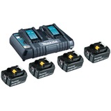 Makita 199483-0 ledningsfrit batteri og ledningsfri oplader Batteri- og opladersæt Sort, Batteri- og opladersæt, Lithium-Ion (Li-Ion), 5 At, 18 V, Makita, 4 stk