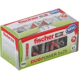 fischer DUOPOWER 5 x 25 LD dyvel 100 stk Plast Rund Lys grå/Rød, Rund, Plast, 2,5 cm, 5 mm, 3,5 cm, 100 stk